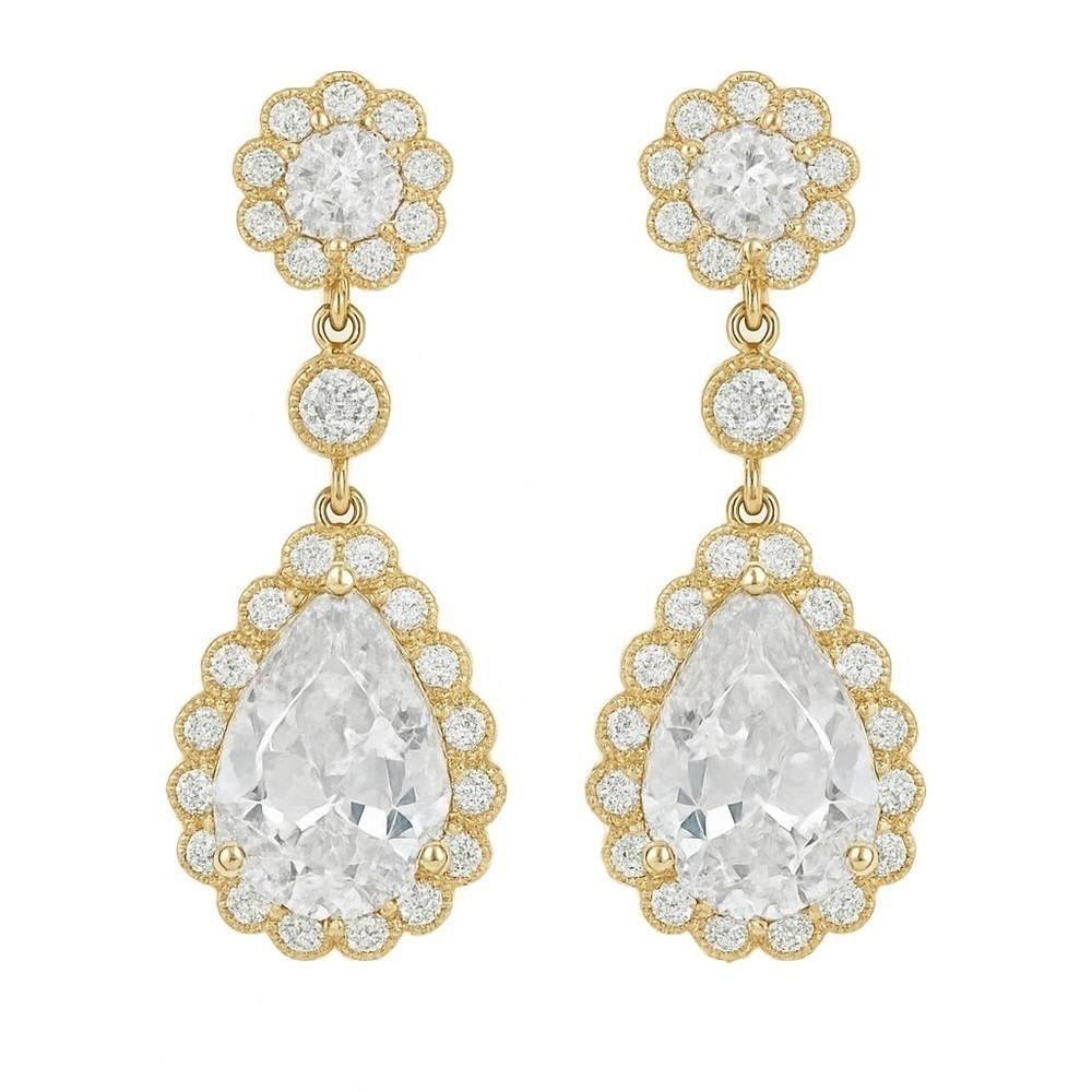 ⚜️ Elegant Gold Teardrop Earrings With Zirconia 💎